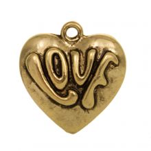 Charm Herz Text "Love" (18 x 17) Gold (3 Stück)