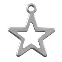 Edelstahl Charm Stern (14 x 12 mm) Altsilber (50 Stück)