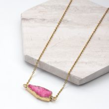 Edelstahl Kette mit Druzy Pendant Pink (45 cm) Gold (1 Stück)