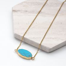 Edelstahl Kette mit Marmor Pendant Blau (45 cm) Gold (1 Stück)