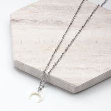 Edelstahl Kette mit Horn Pendant White (45 cm) Altsilber (1 Stück)