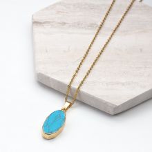 Edelstahl Kette mit Marmor Pendant Blau (45 cm) Gold (1 Stück)