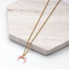 Edelstahl Kette mit Horn Pendant Pink (45 cm) Gold (1 Stück)